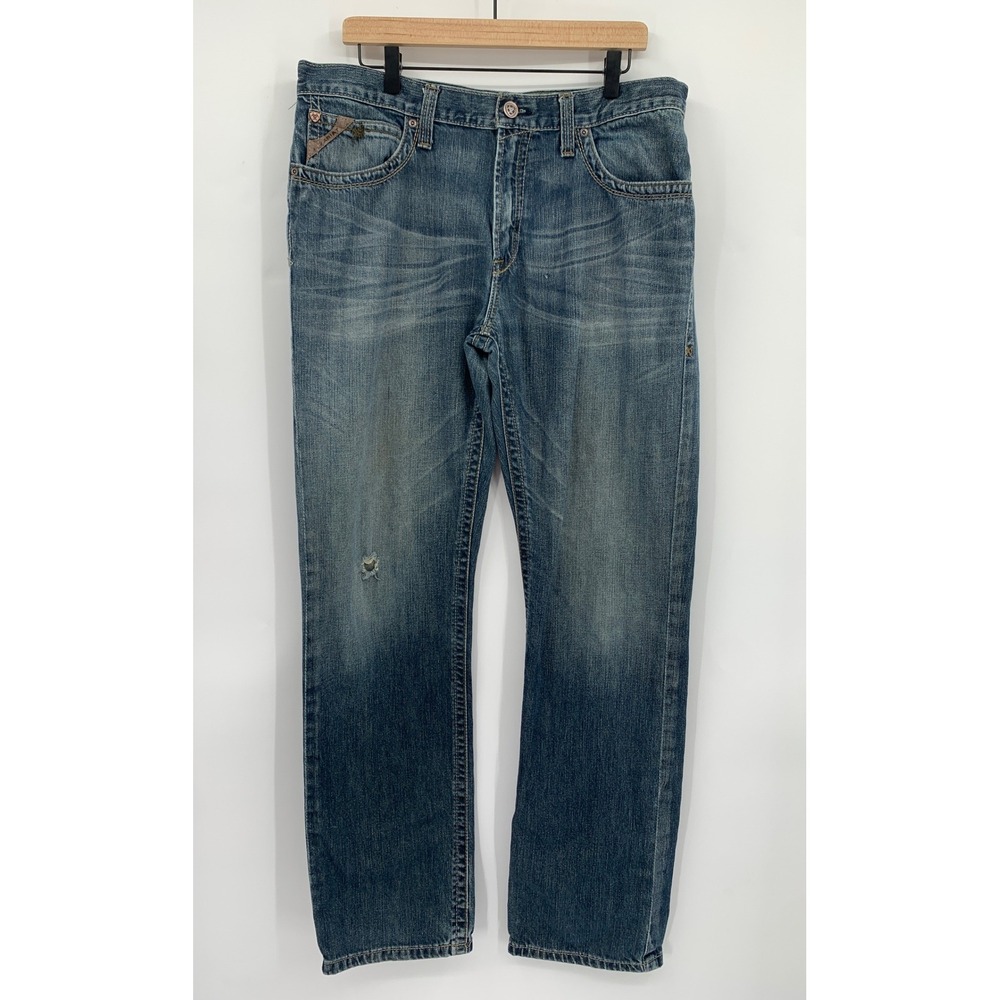 Ariat M2 Jeans Mens 35x36 Blue Relaxed Boot Distressed Western Denim Pants